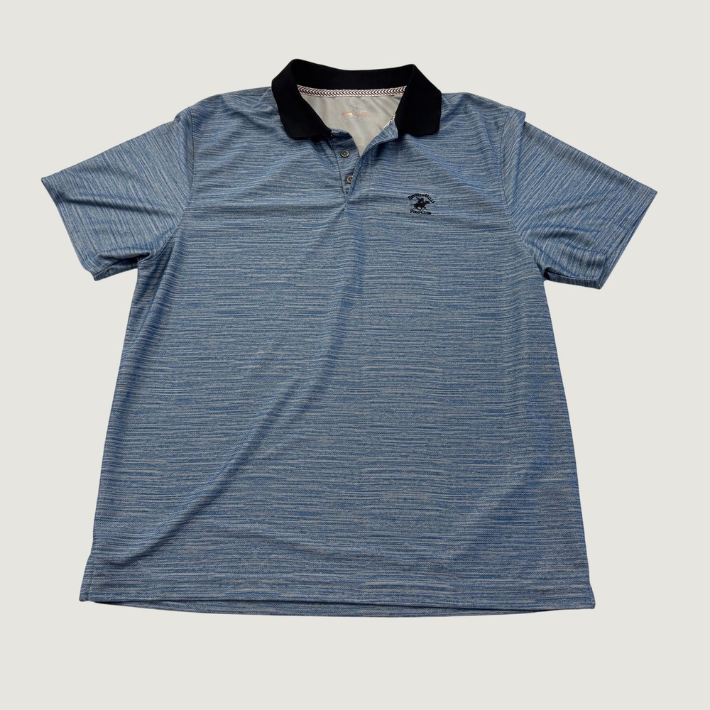 Beverly Hills Polo Club Polo Shirt Mens Large Blue Space Dye Short Sleeve Logo